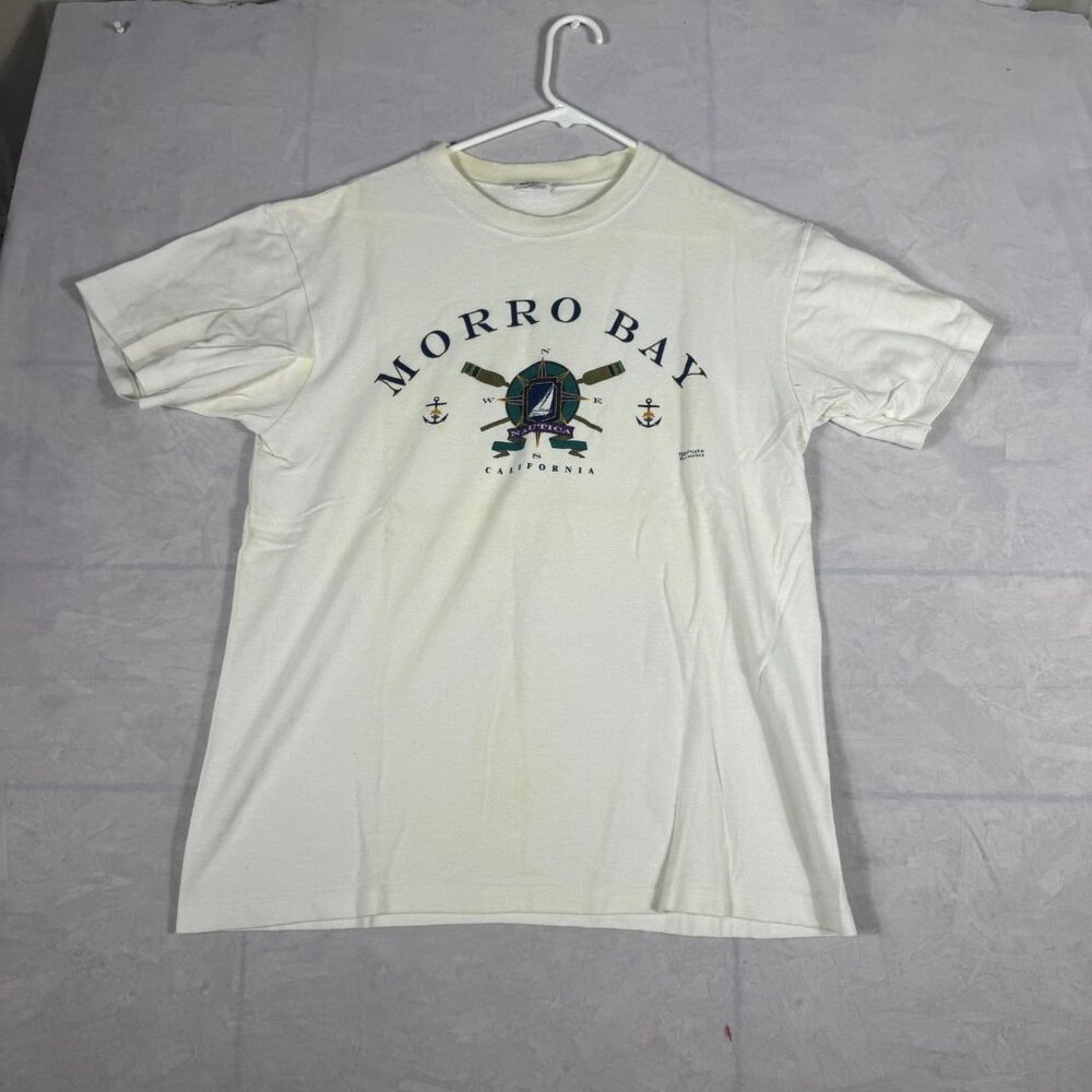 Belton Dye-Namic T-Shirt‎ Mens White Morro Bay California Graphic Print Size L